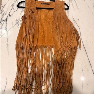 Zara genuine leather western fringe vest